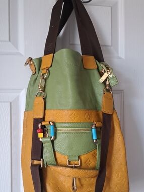 Louis Vuitton Green and Mustard Yellow Monogram Leather Shoulder Bag